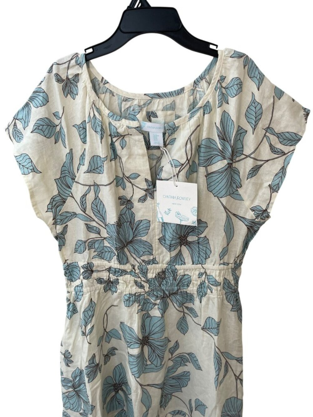Cynthia Rowley Cream Midi Dress with Blue Floral Print - Picture 3 of 7